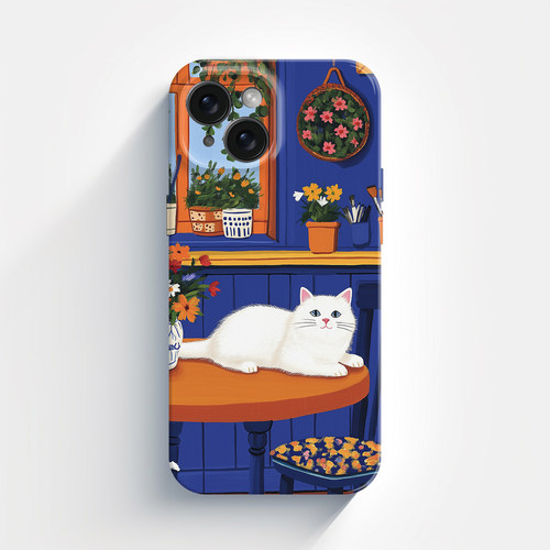 手绘白猫蓝色调猫适用iPhone16promax苹果14小米15新款mate70华为p70nova荣耀200菲林手机壳13opporeno13软壳