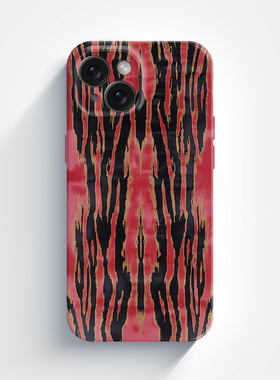 艺术复古图案红色适用于iphone15promax苹果15手机壳14纹理肌理老虎16新款13/14pro的菲林壳高级感12时尚大气