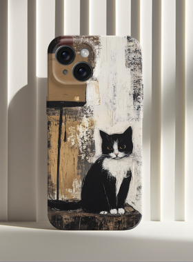 奶牛猫油画美拉德配色适用iPhone16/15promax手机壳华为mate60菲林硬OPPOreon13苹果14/15vivoX200软一加ACE3