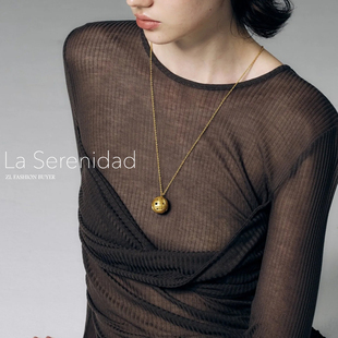 现货La Serenidad编织空心网状圆球磨砂雾面肌理长款叠戴项链