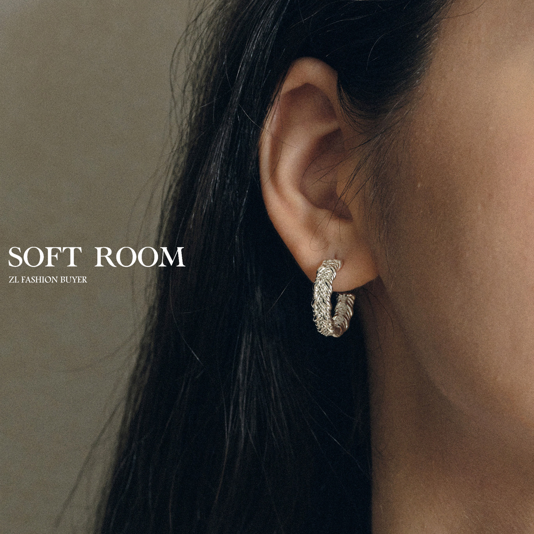官方授权SOFT ROOM浮纹花边编织麻花大中小号耳环耳圈素圈25FW