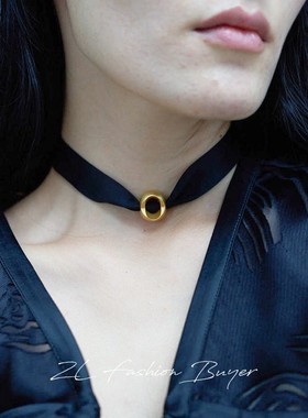 DACCORD黑色哑光缎带锁骨链