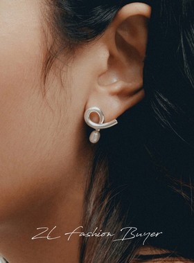 清仓Wolf Circus螺旋交叉天然珍珠镶嵌金银小众高级耳环官方授权
