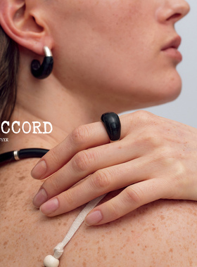 现货26SS新款DACCORD黑色牛角银色拼接宽版细版戒指中性复古高级