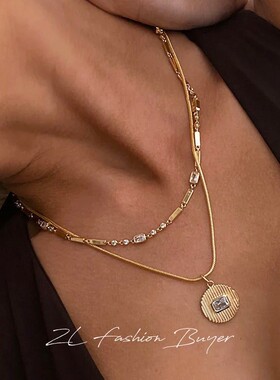 LUVAJ长条拼接圆点锆石镶嵌项链