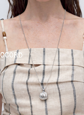 现货26SS新款DACCORD立体纹理球壶哑光银色长款项链叠戴复古清冷
