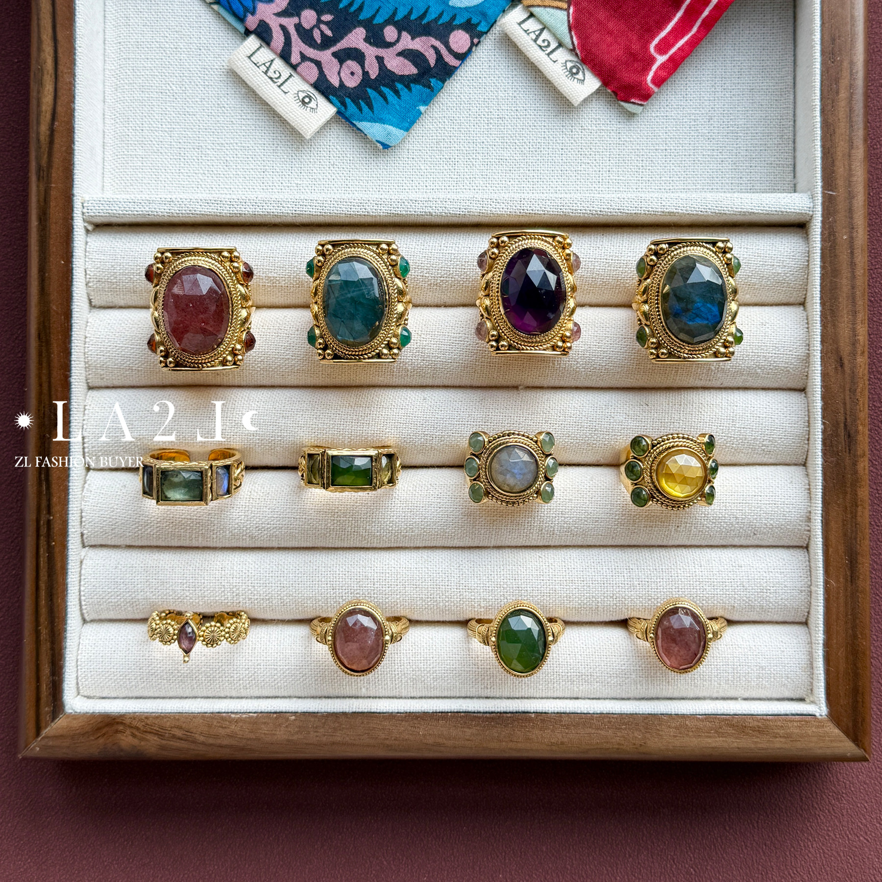 现货LA2L法国纯手工雕刻多宝石镶嵌彩色大号高级复古戒指POUR TOI