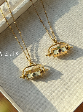 现货LA2L法国六面卷轴彩色宝石纯手工雕刻立体复古项链POUR TOI