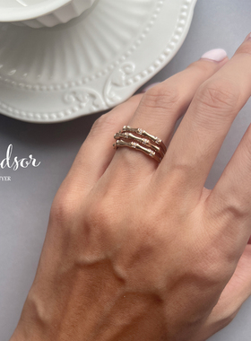 温莎竹节韧竹锆石开口戒指