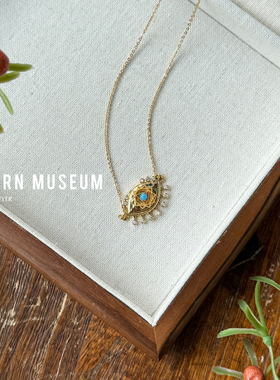 现货Modern Museum恶魔之眼绿松石镂空吊坠长款项链叠戴小众高级