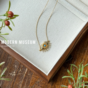 现货Modern 项链叠戴小众高级 Museum恶魔之眼绿松石镂空吊坠长款