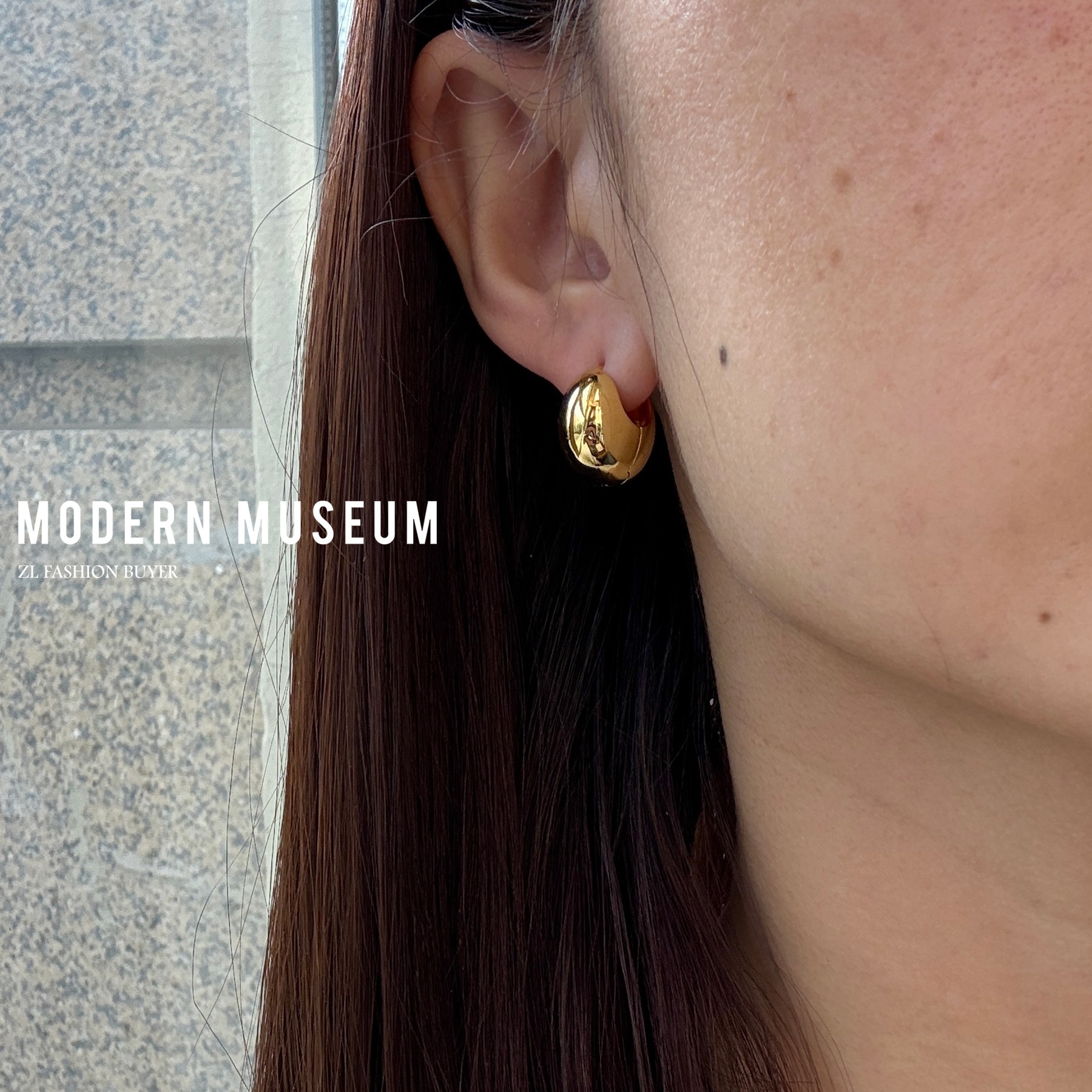 现货Modern Museum圆润球面镀金银色极简风高级耳环官方授权