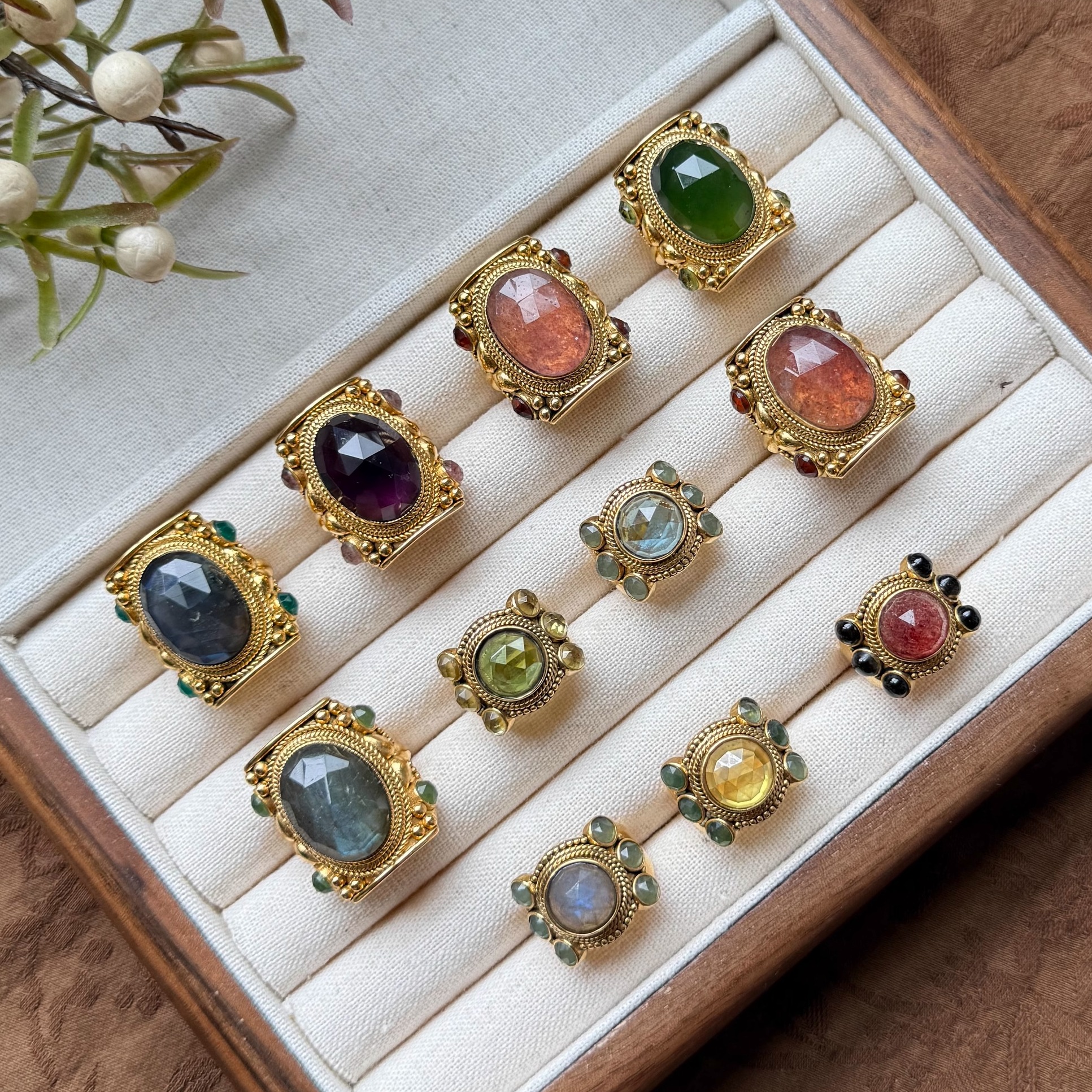 现货LA2L法国纯手工雕刻多宝石镶嵌彩色大号高级复古戒指POUR TOI