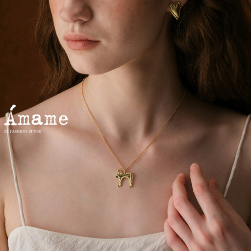 现货Amame星牧之羊纯银镀金山羊立体浮雕个性休闲感项链