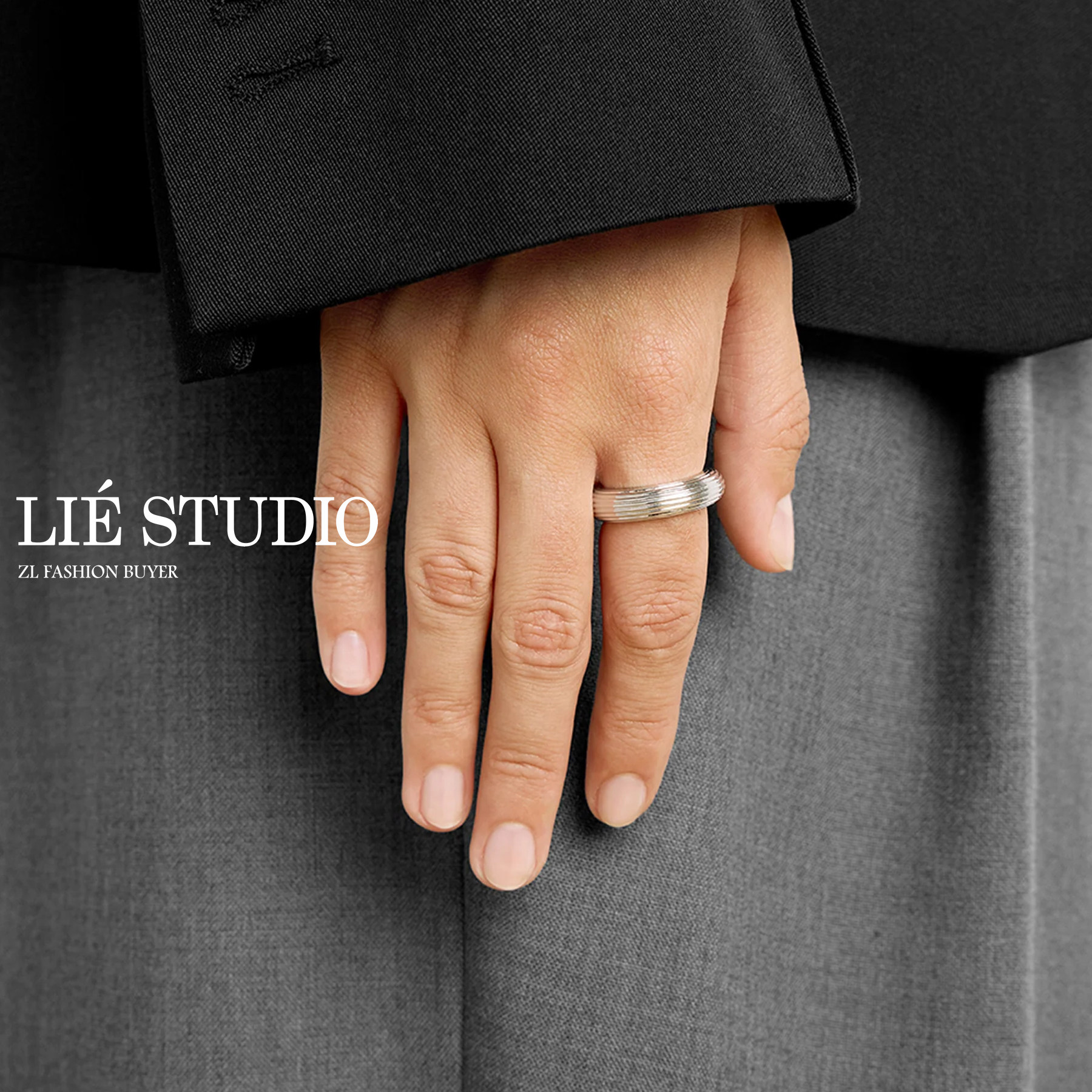 现货Lie Studio纯银立体雕塑风环形纹理丹麦高级简约叠戴戒指