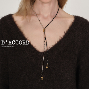 在途25AW新款DACCORD奇趣菇黑白串珠不对称可调节长项链Y字链