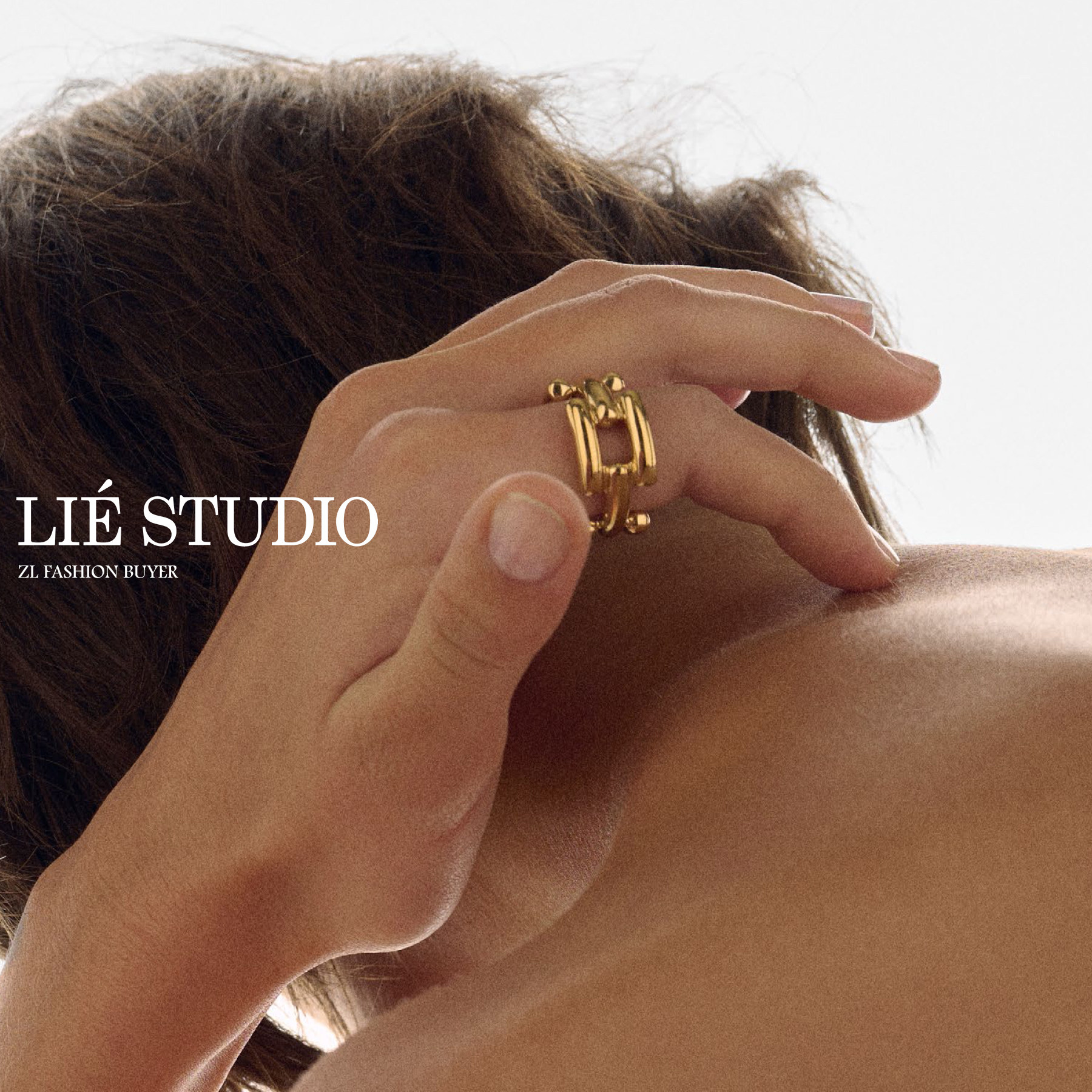 清仓Lie Studio环形几何交错线条极简风丹麦简约高级小众戒指