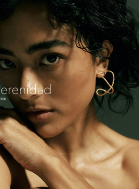 新款La Serenidad曲线环绕拧绳扭结8字形交错细环耳环小众高级