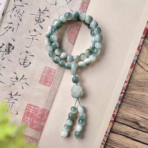 新中式流苏款白玉菩提根手持手串双圈女款文玩手链盘玩佛珠念珠串