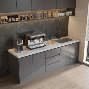 公司水吧台家用餐边柜公司茶水台一体靠墙洗切台大理石操作台定制