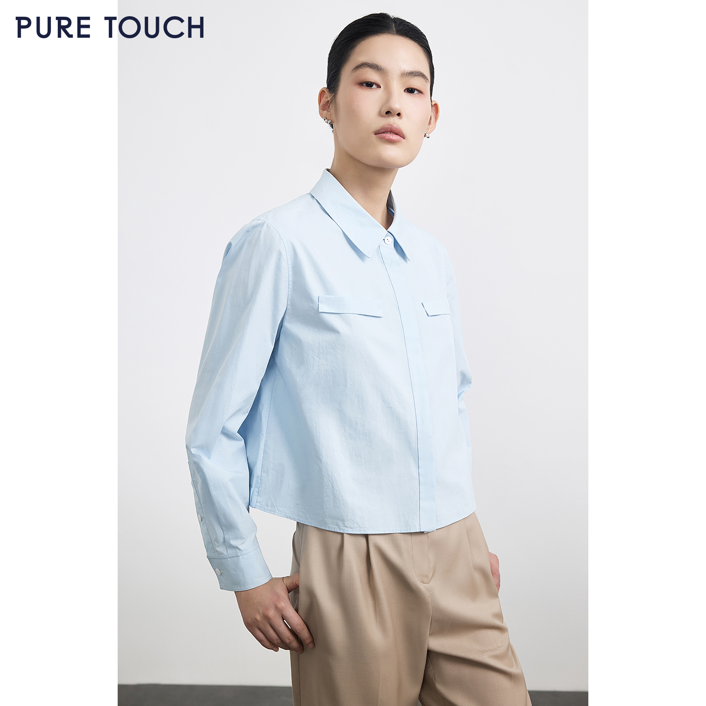 PURE TOUCH女装 25秋冬新款纯棉长袖衬衫女百搭短款衬衫夹克外套
