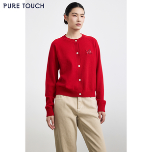 圆领羊绒针织开衫 25秋冬新款 新年生肖马刺绣毛衣 TOUCH女装 PURE