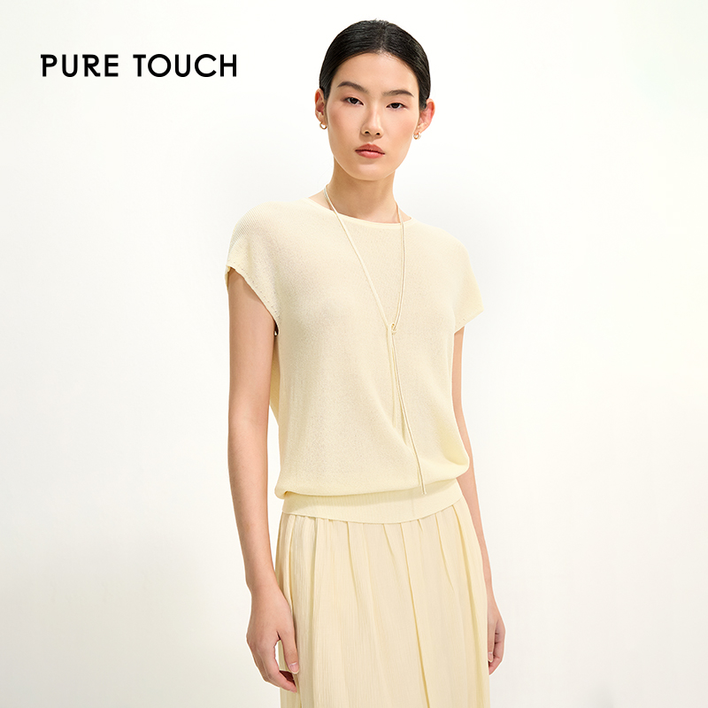 pure touch女士圆领短袖针织衫夏季2025年新款简约气质显瘦上衣新