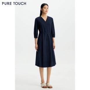 衬衫 PURE V领纯棉连衣裙七分袖 26春夏新款 裙过膝中长裙 TOUCH女装