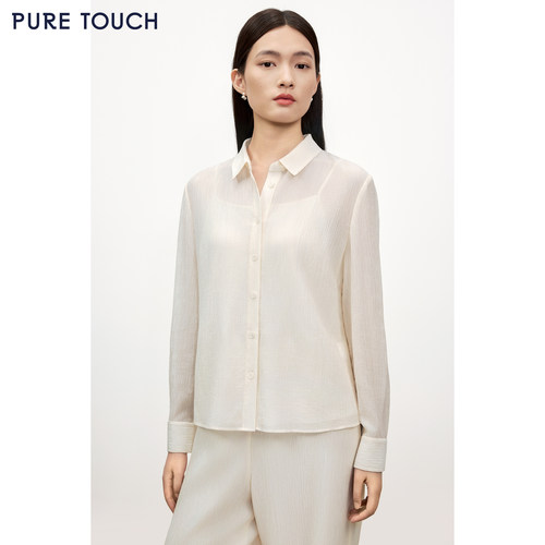 PURE TOUCH 26秋冬新款长袖白衬衫肌理感褶皱衬衣内搭吊带衫
