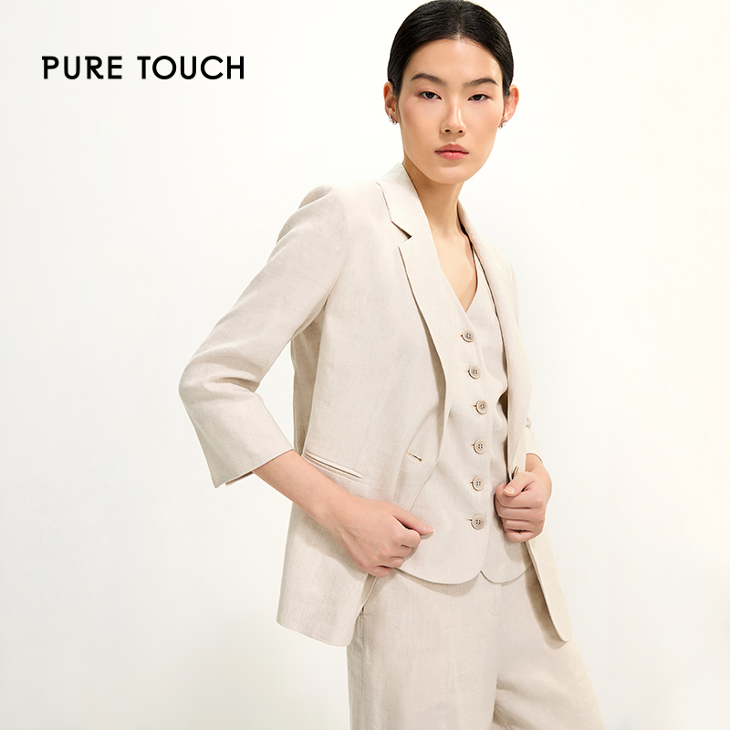 pure touch米白色女士西装外套职业通勤简约高级感西服上衣含亚麻