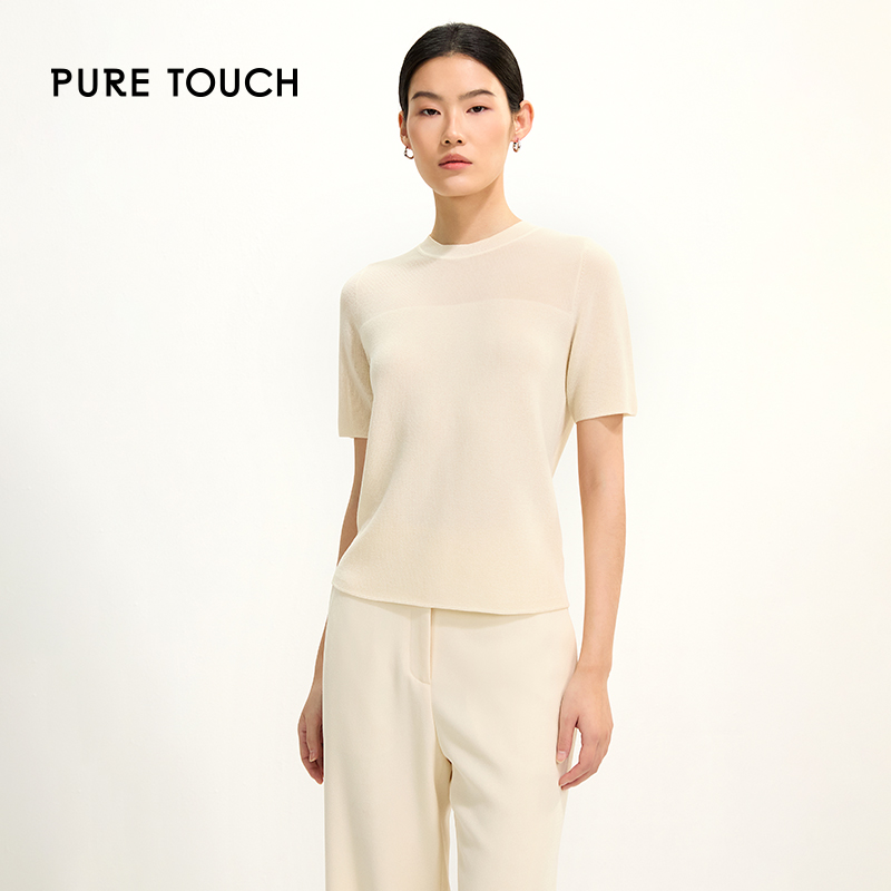 pure touch女士短袖针织衫通勤时尚简约百搭修身高级感上衣春夏新