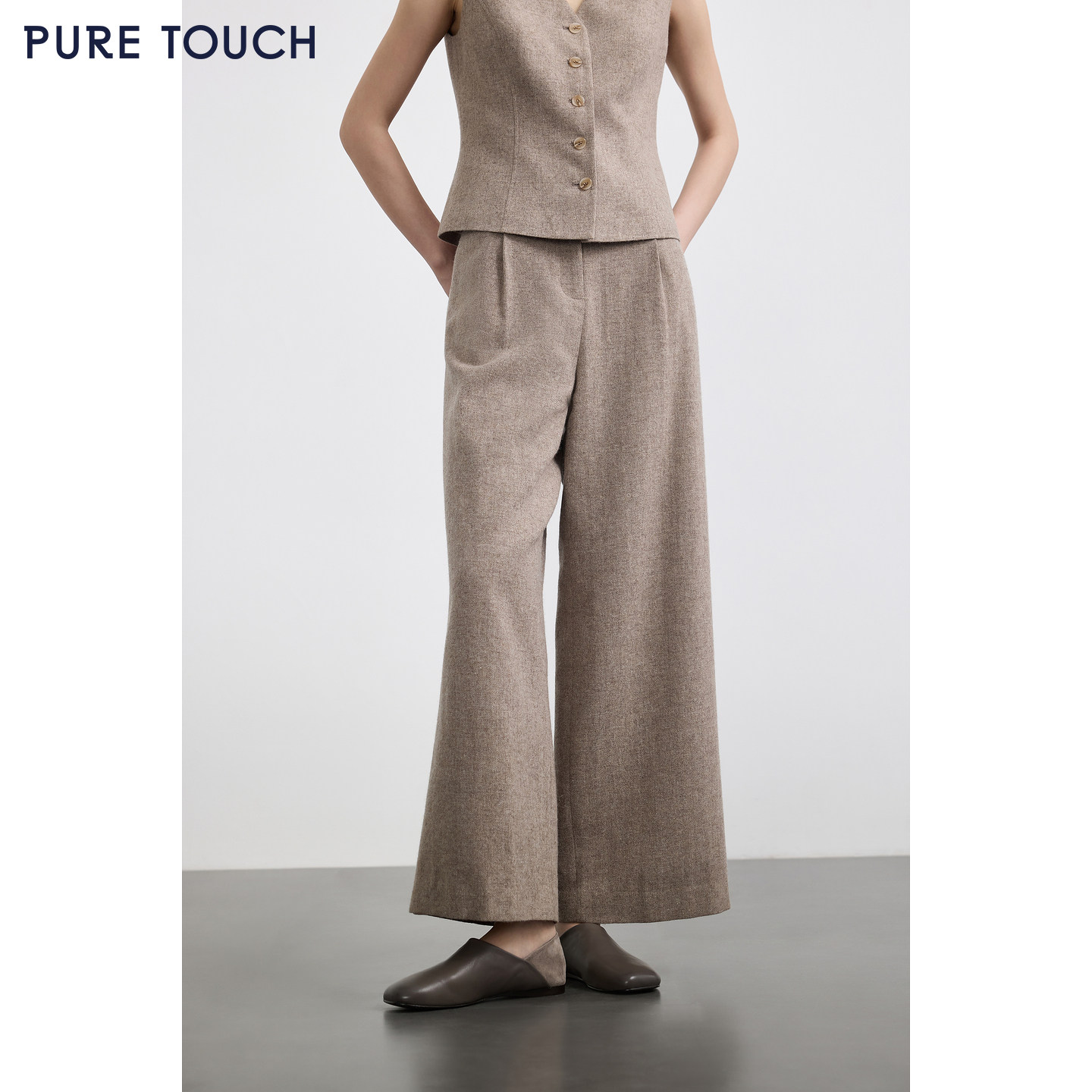 商场同款PURE TOUCH女装25秋冬新款羊毛混纺西装裤高腰直筒厚长裤,女装/女士精品,西装裤/正装裤,淘宝优惠券,粉丝福利购,淘宝优惠卷