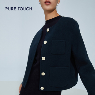 pure 上衣2024春新 touch女士短外套100%绵羊毛圆领设计感减龄时尚