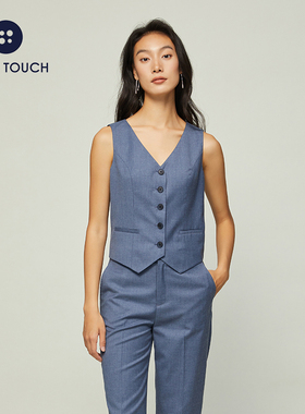 puretouch20春秋新品蓝色V领短款西装坎肩马夹女叠穿显瘦无袖上衣