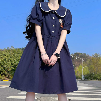 12岁大童女孩连衣裙夏季初中学生14胖女孩15娃娃领日系学院风裙子