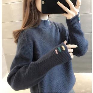 女大童毛衣秋冬款12岁女孩15岁初中学生韩版半高领宽松套头针织衫