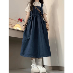 女大童牛仔连衣裙套装夏季初中高中学生韩版宽松甜美小个子两件套