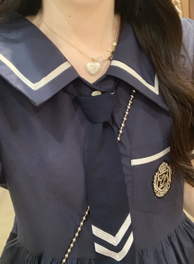女大童学院风连衣裙夏季2025新款13岁初中生15甜美海军领公主裙子