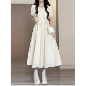 女大童泡泡袖连衣裙夏季初中生12-15岁高级感小个子法式气质长裙