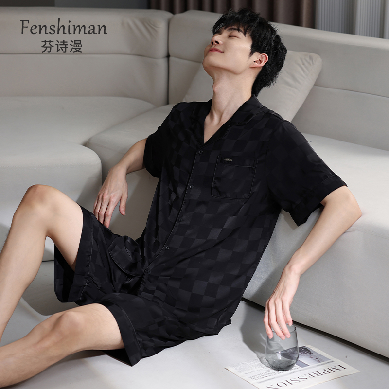 睡衣男士夏季冰丝短袖家居服