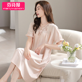妈妈夏款 睡裙女士夏季 带胸垫夏天2026新款 薄款 孕妇睡衣裙 纯棉短袖