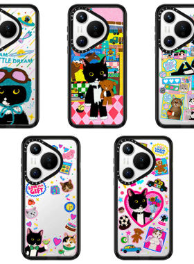 CASEJiAK Lin黑猫牛牛奶牛猫华为Pura80 Pro手机壳适用于Pura80 Ultra防摔pura70 Pro+磁吸手机壳透明保护套
