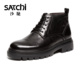 2025冬新款 沙驰男士 加绒保暖马丁靴男鞋 厚底增高防滑皮靴真皮棉靴
