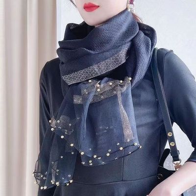 秋冬钉珠休闲女百搭丝巾围巾ins