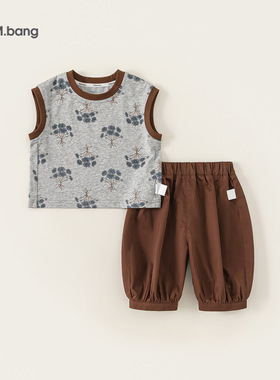 【夏】儿童套装（无袖撞色印花背心+纯色束口短裤）XT86039