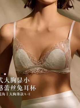 breasts法式性感兔耳杯防凸点杯文胸无钢圈大胸显小蕾丝浪漫花海