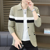 时尚 啄木鸟翻领针织衫 条纹开衫 新款 潮流百搭中青年外套男 2025秋季