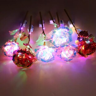 新款发光七彩永生花玫瑰花金箔玫瑰花浪漫永恒情侣七夕情人节礼物