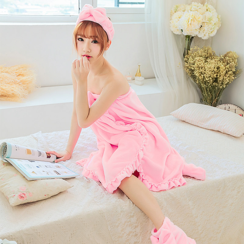 浴巾可穿成人女性感法兰绒抹胸浴裙比纯棉全棉超柔软吸水加厚浴裙