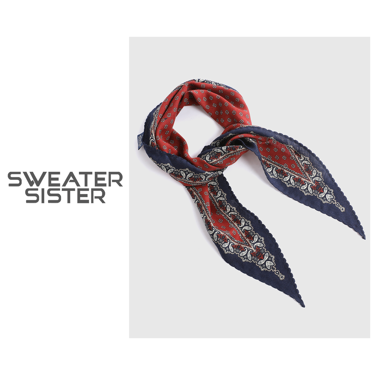 毛衣姐姐【佩斯利红笺】复古丝毛菱形巾丝巾围巾女901-076